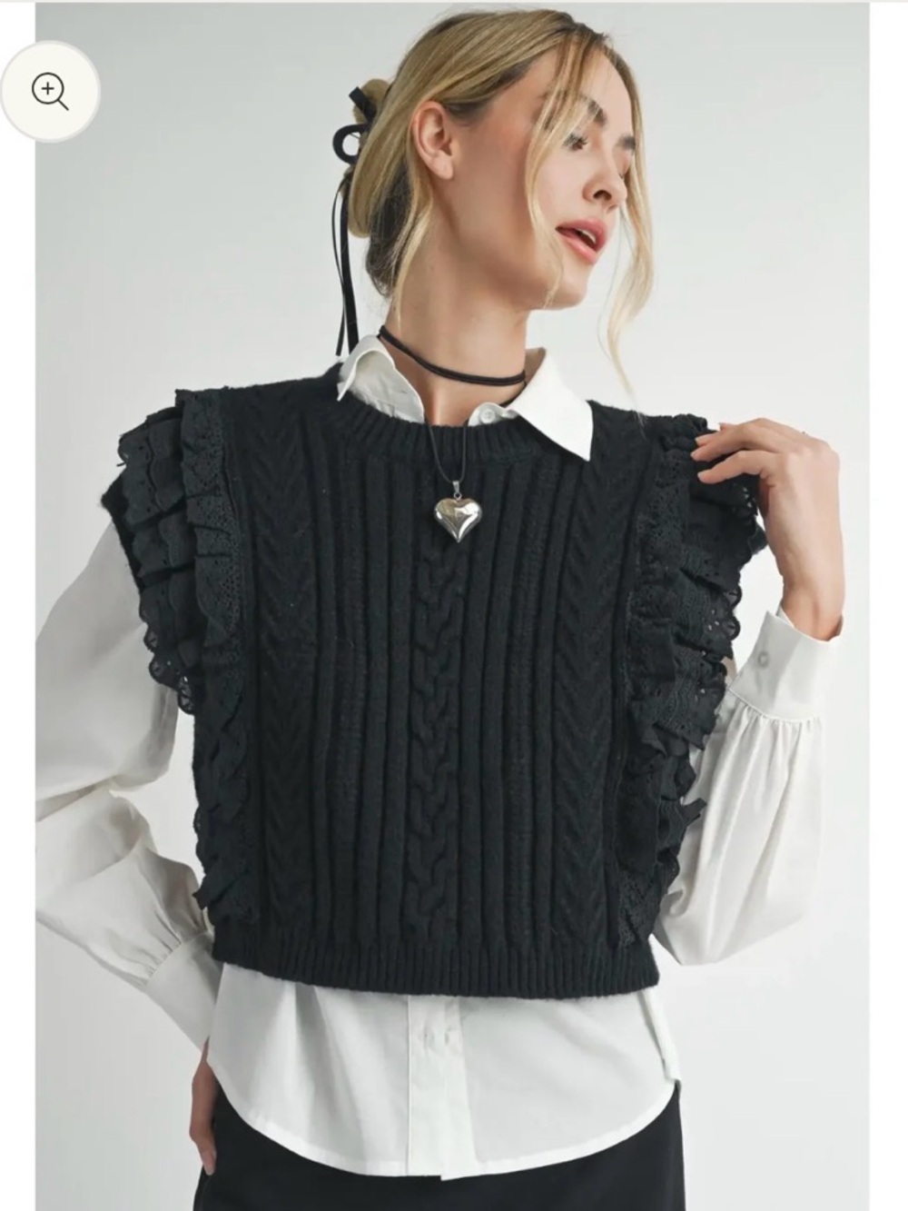 Anthropology Cable Knit Ruffle Sleeve Sweater Vest